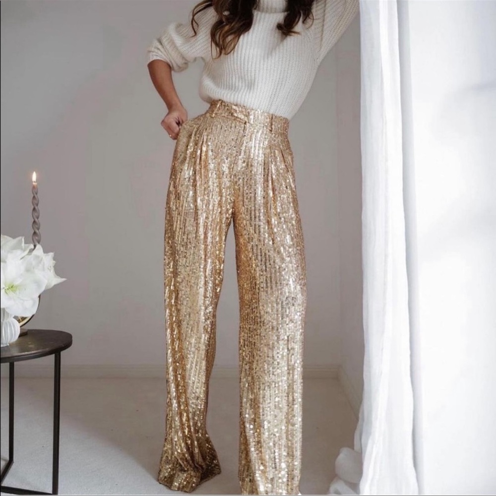 Zara sequin wide leg pants - Picture 2 of 16